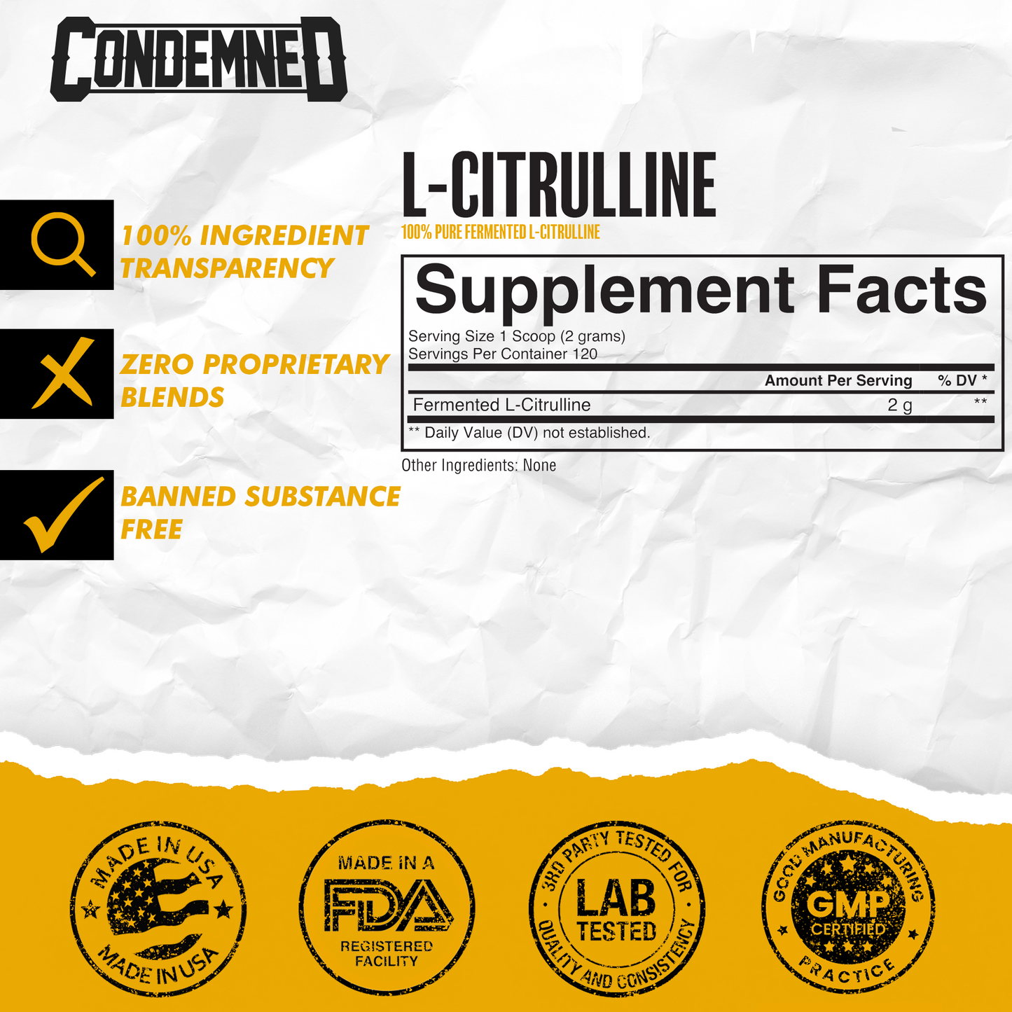 Condemned Labz L-Citrulline 120 Servings